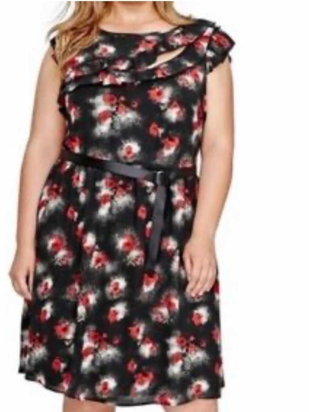Penningtons Love & Legend floral print dress-ruffled neckline-Size 24 NWOT